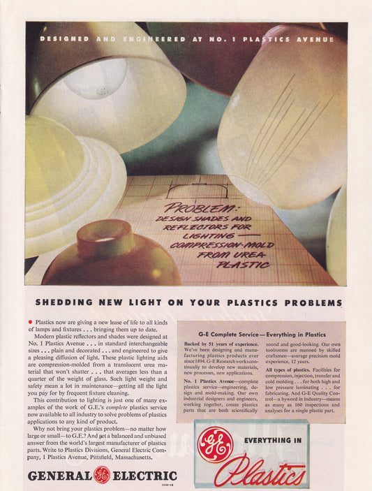 1946 Original Vintage Magazine Ad - Rare Americana - General Electric GE Plastics Lights