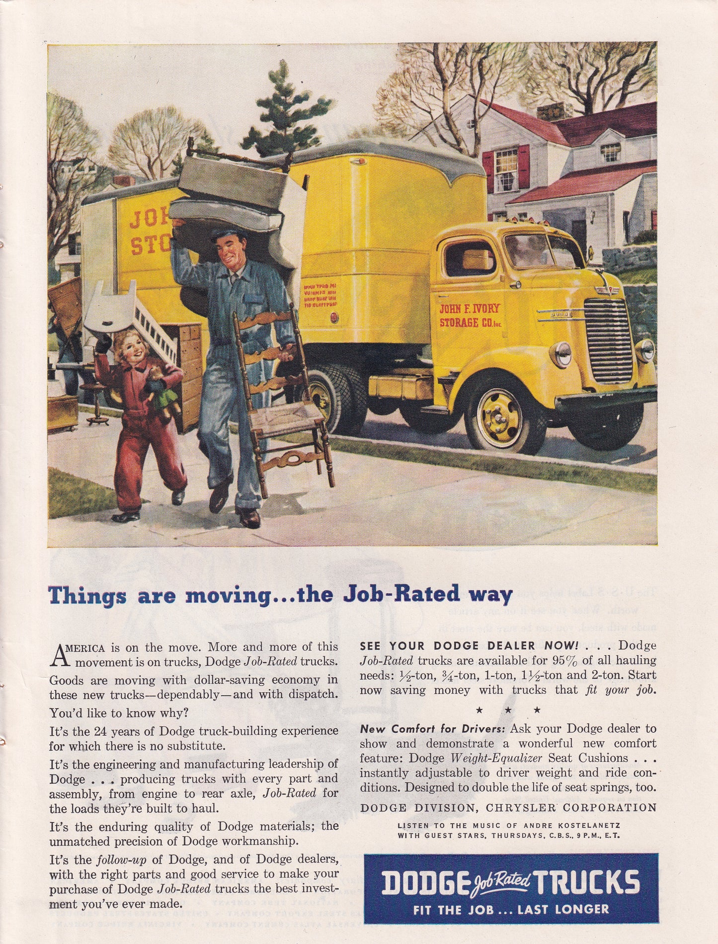 1946 Original Vintage Magazine Ad - Rare Americana - Dodge Trucks Yellow Moving Truck Little Kid Helping