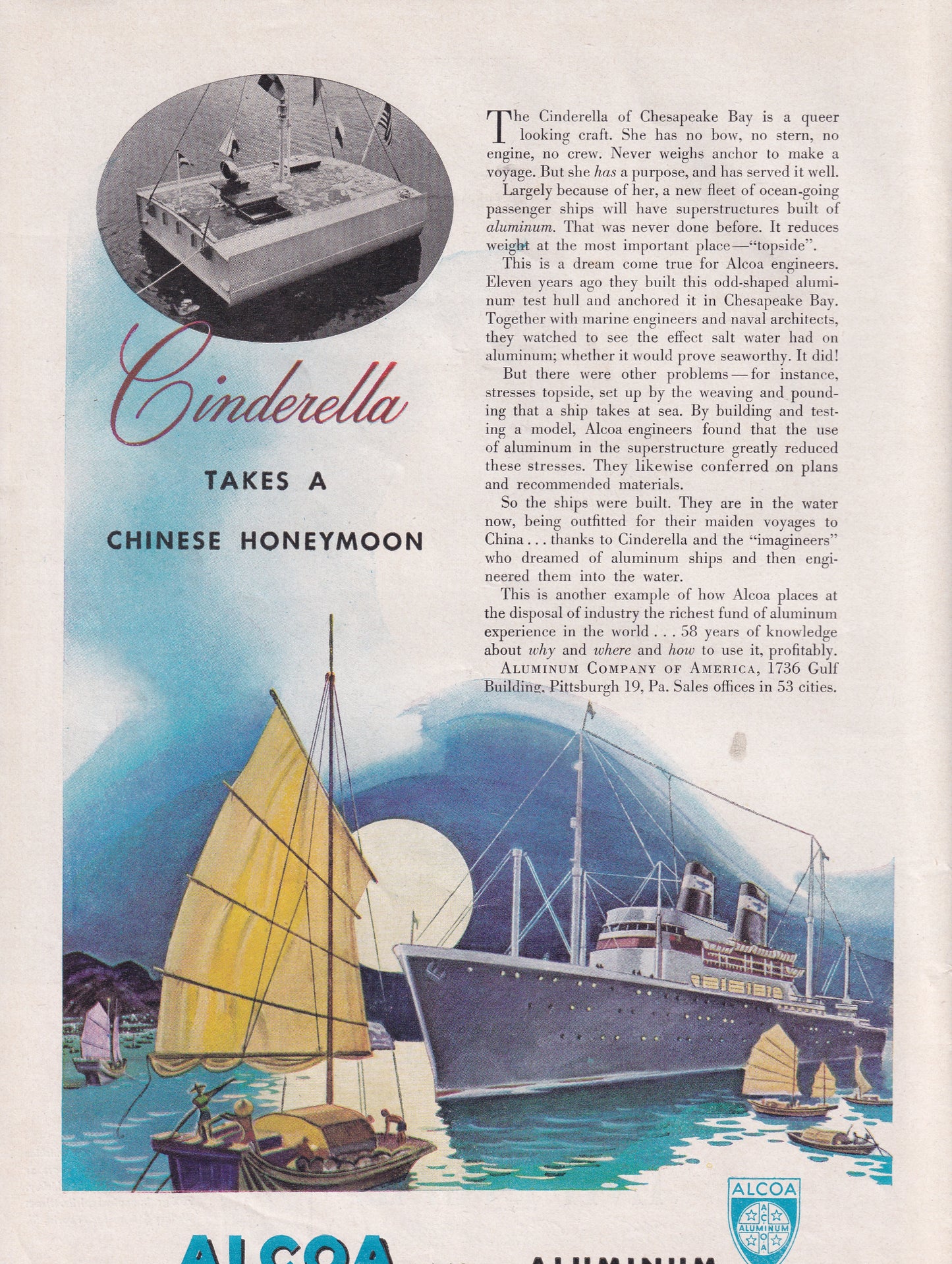 1946 Original Vintage Magazine Ad - Rare Americana - Alcoa Aluminum Cinderella Takes a Chinese Honeymoon