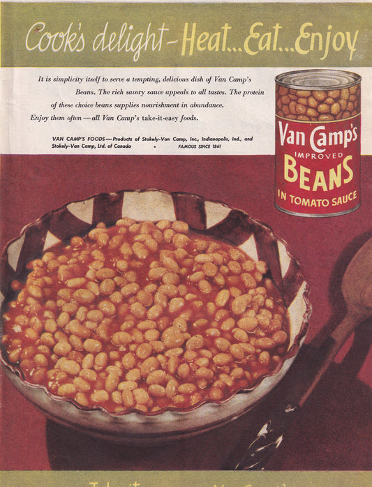 1946 Original Vintage Magazine Ad - Rare Americana - Van Camp's Baked Beans Canned Cook's Delight