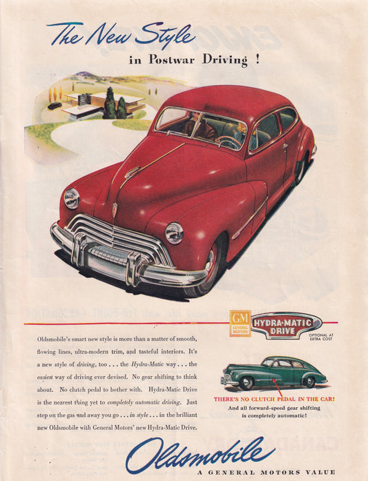 1946 Original Vintage Magazine Ad - Rare Americana - Oldsmobile Hydra-Matic Postwar Automatic Transmission