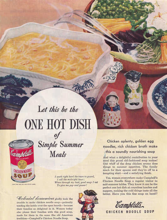 1946 Original Vintage Magazine Ad - Rare Americana - Campbell's Chicken Noodle Soup One Hot Dish