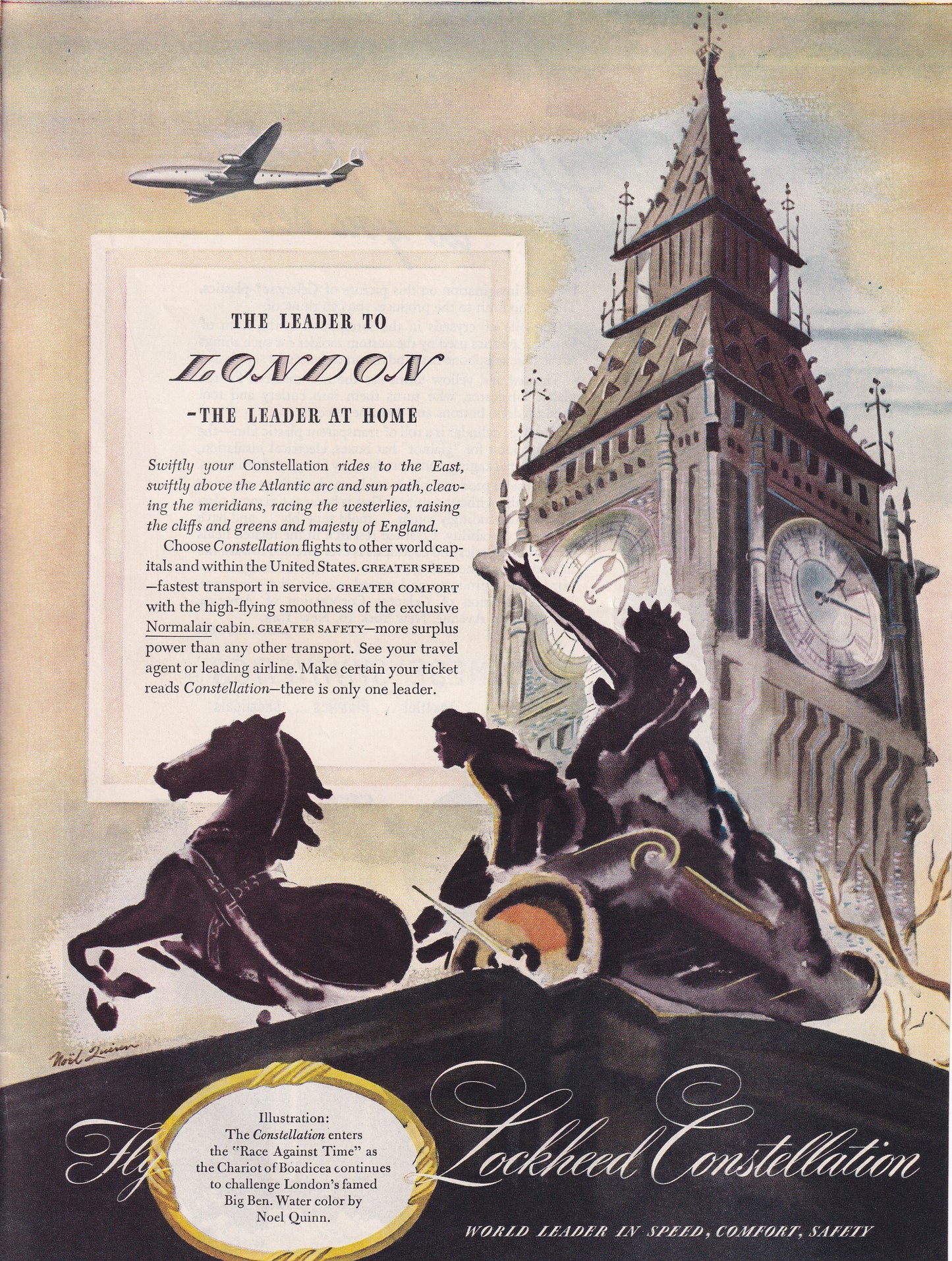 1946 Original Vintage Magazine Ad - Rare Americana - Lockheed Constellation Big Ben London