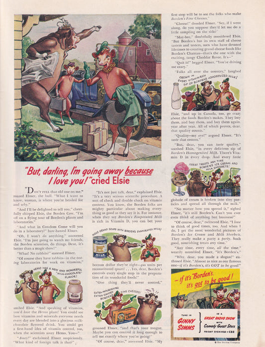 1946 Original Vintage Magazine Ad - Rare Americana - Borden's Dairy I Love You Elsie