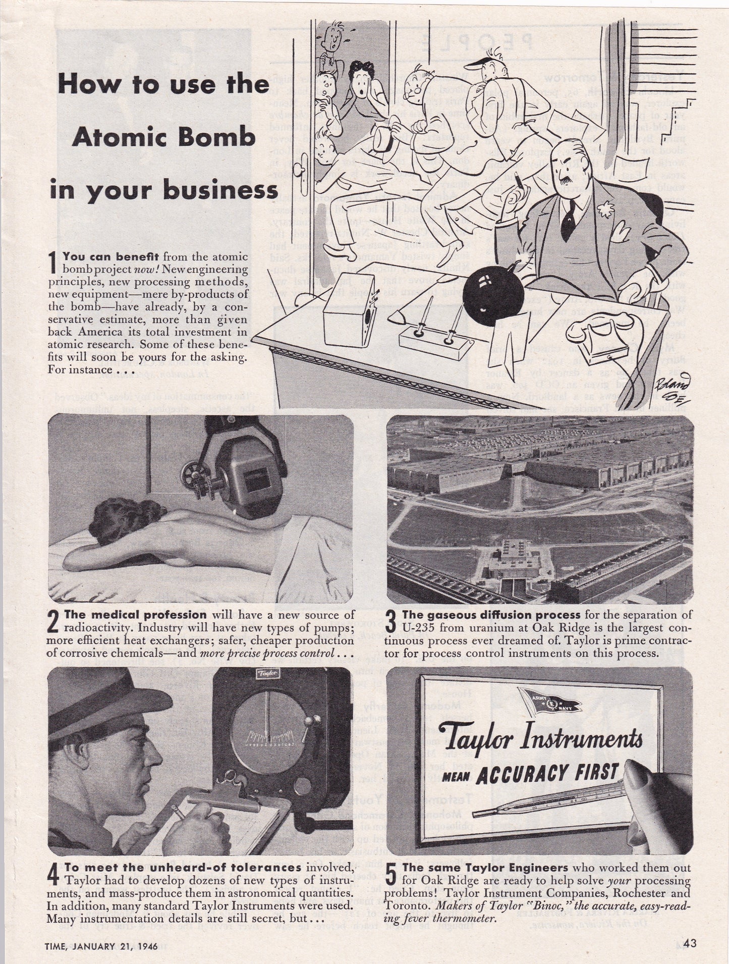 1946 Original Vintage Magazine Ad - Rare Americana - Taylor Instruments How to Use the Atomic Bomb in Your Business