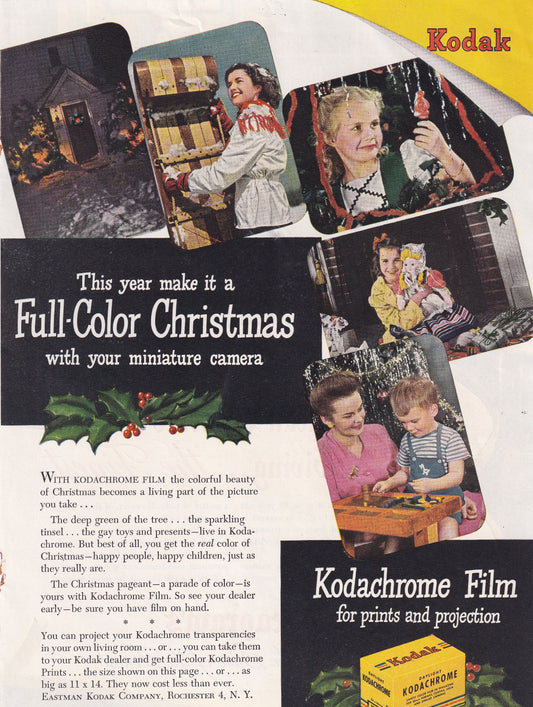 1946 Original Vintage Magazine Ad - Rare Americana - Kodak Kodachrome Film Full Color Christmas Kids