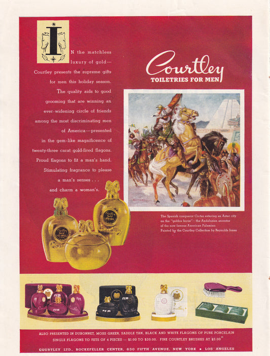 1946 Original Vintage Magazine Ad - Rare Americana - Courtley Toiletries for Men Spanish Conqueror Cortez