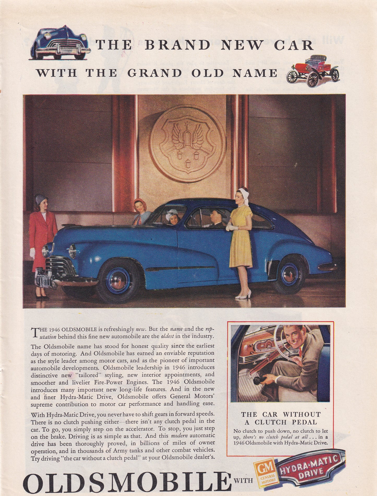 1946 Original Vintage Magazine Ad - Rare Americana - Oldsmobile Hydra Matic Drive The Car Without a Clutch