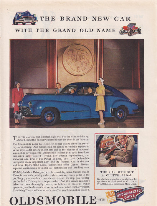 1946 Original Vintage Magazine Ad - Rare Americana - Oldsmobile Hydra Matic Drive The Car Without a Clutch