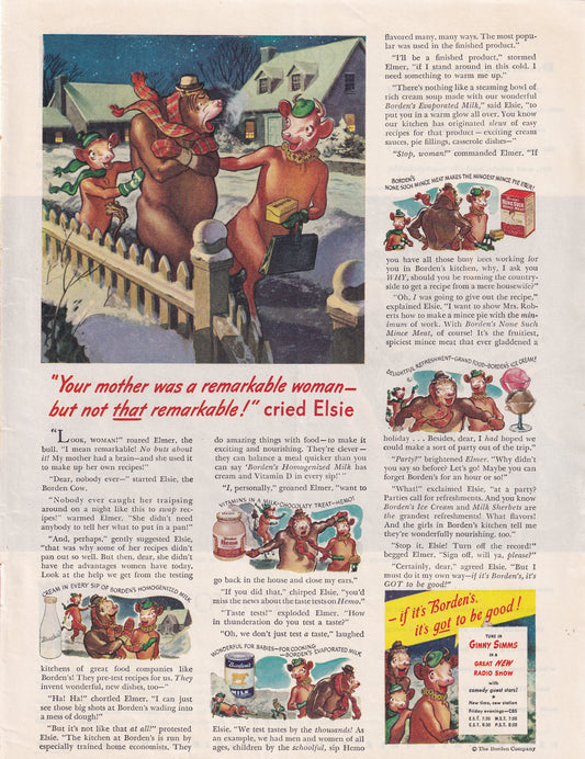 1946 Original Vintage Magazine Ad - Rare Americana - Borden's Dairy Your Mother Was Not That Remarkable cried Elsie