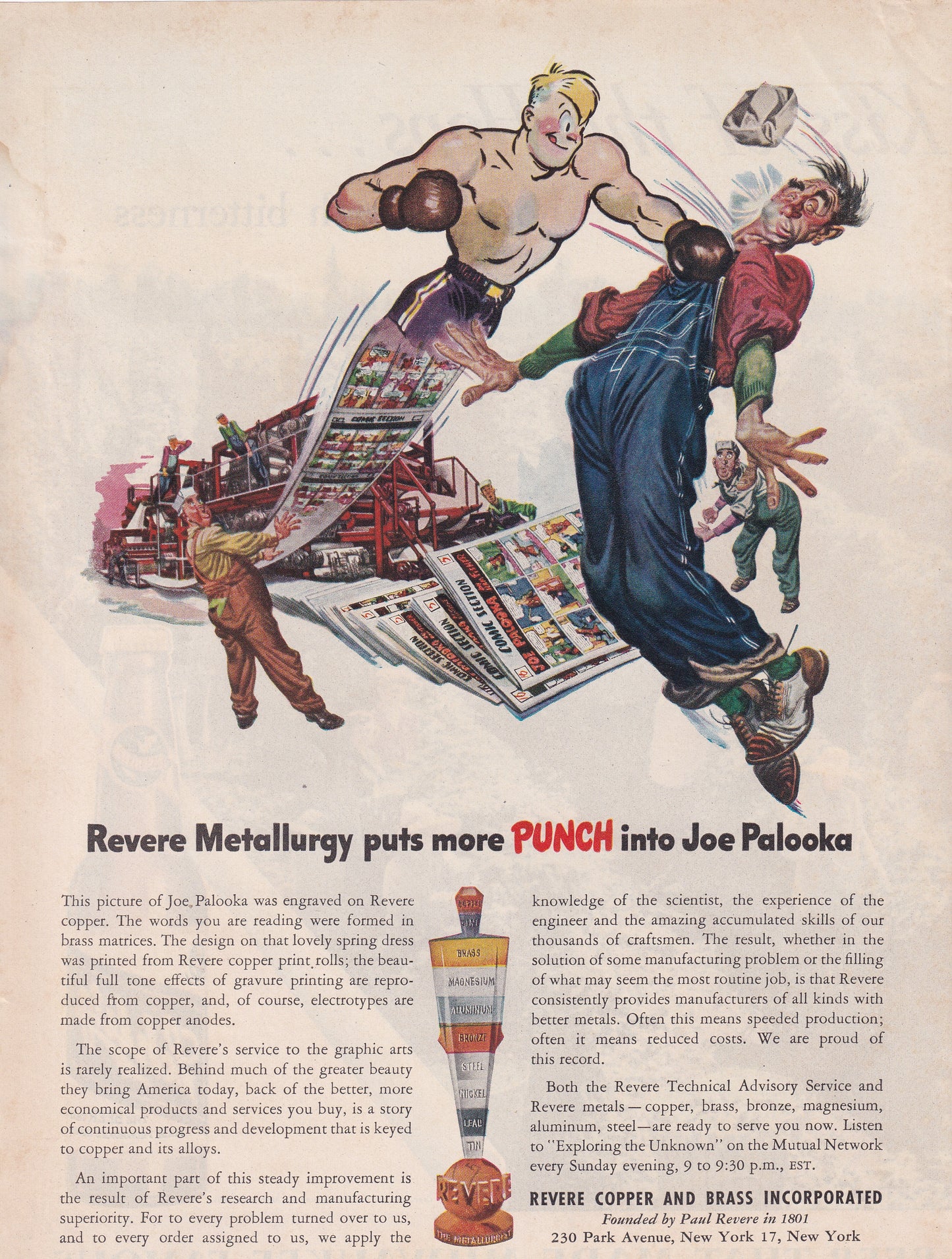 1946 Original Vintage Magazine Ad - Rare Americana - Revere Copper and Brass Joe Palooka Knockout