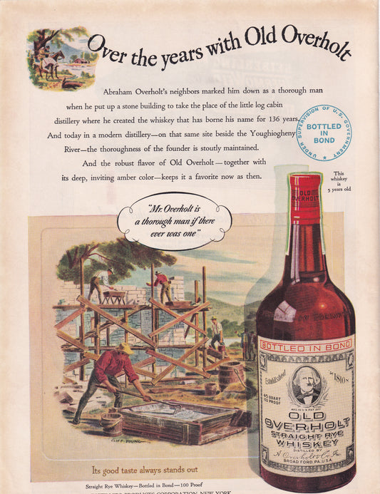 1946 Original Vintage Magazine Ad - Rare Americana - Old Overhold Rye Whiskey Youghiogheny River