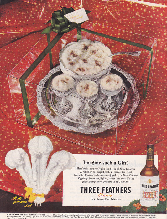 1946 Original Vintage Magazine Ad - Rare Americana - Three Feathers Whiskey Egg Nog