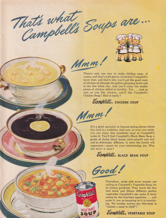 1946 Original Vintage Magazine Ad - Rare Americana - Campbell's Vegetable Soup mmm mmm Good
