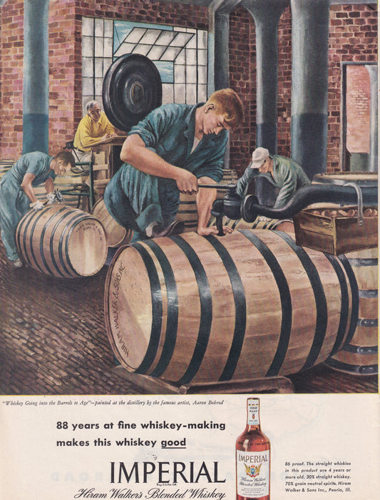 1946 Original Vintage Magazine Ad - Rare Americana - Imperial Whiskey Going Into the Barrels