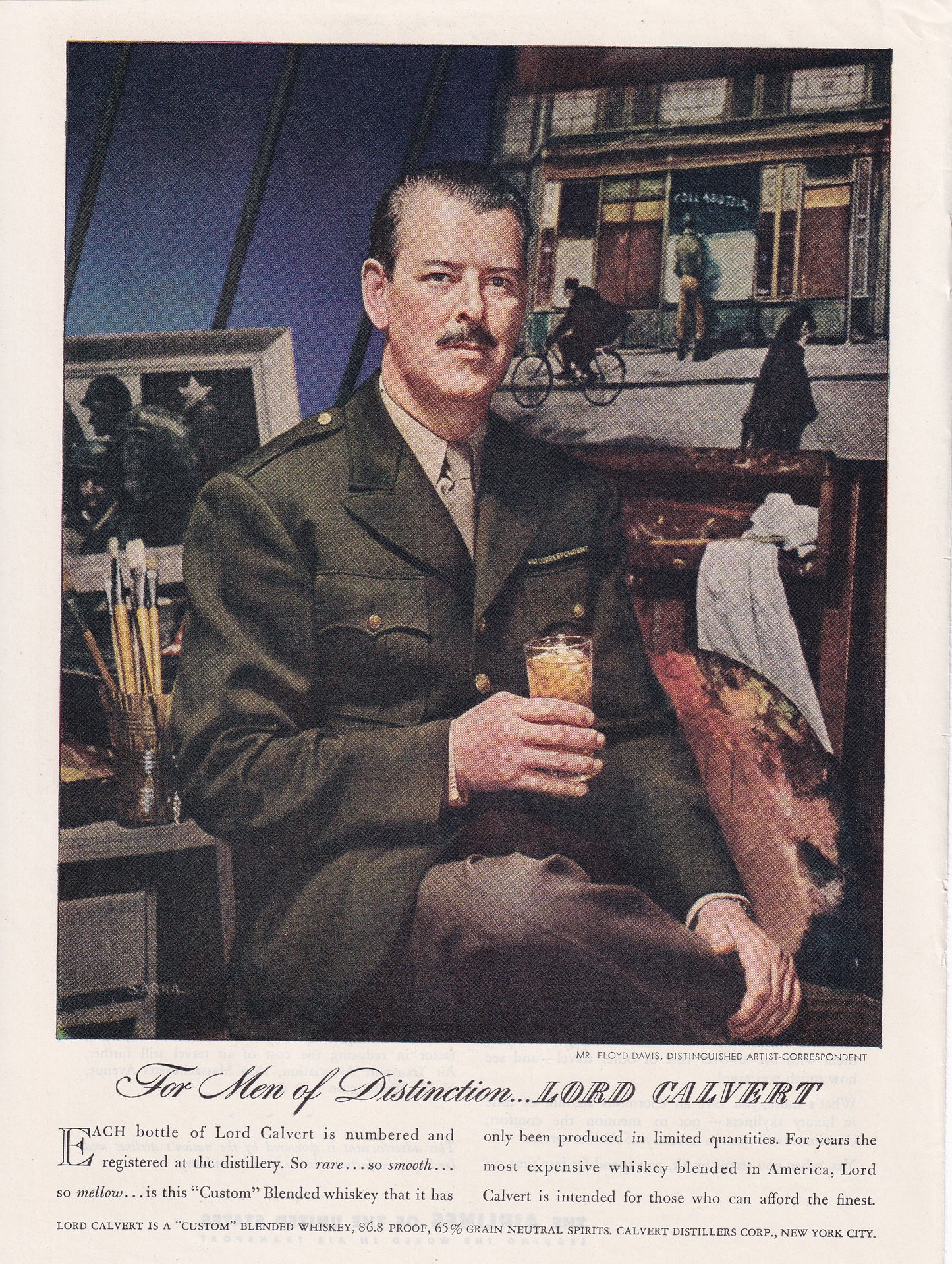 1946 Original Vintage Magazine Ad - Rare Americana - Lord Calvert Whiskey Men of Distinction Mr. Floyd Davis