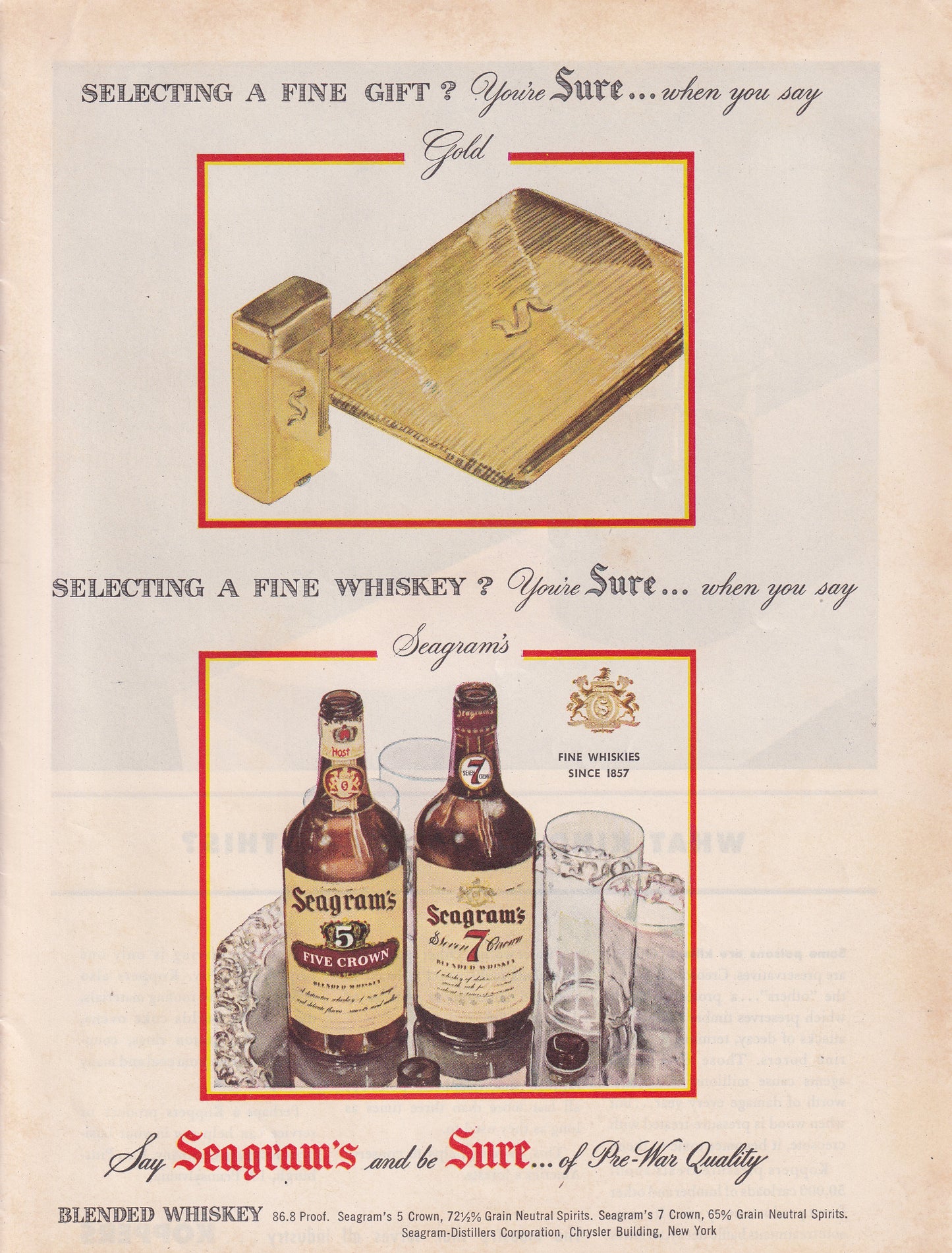 1946 Original Vintage Magazine Ad - Rare Americana - Seagram's 5 and 7 Whiskey Pre War Quality