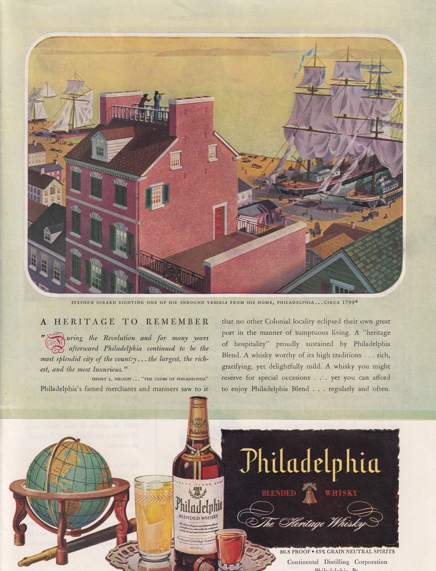 1946 Original Vintage Magazine Ad - Rare Americana - Philadelphia Whiskey Stephen Girad Sighting Inbound Vessel