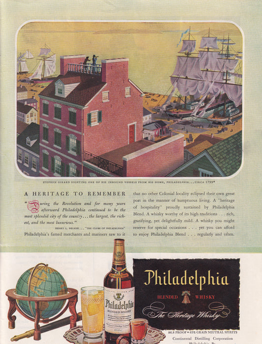 1946 Original Vintage Magazine Ad - Rare Americana - Philadelphia Whiskey Stephen Girad Sighting Inbound Vessel