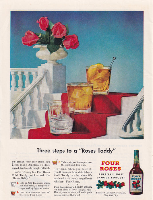 1946 Original Vintage Magazine Ad - Rare Americana - Four Roses Whiskey Roses Toddy