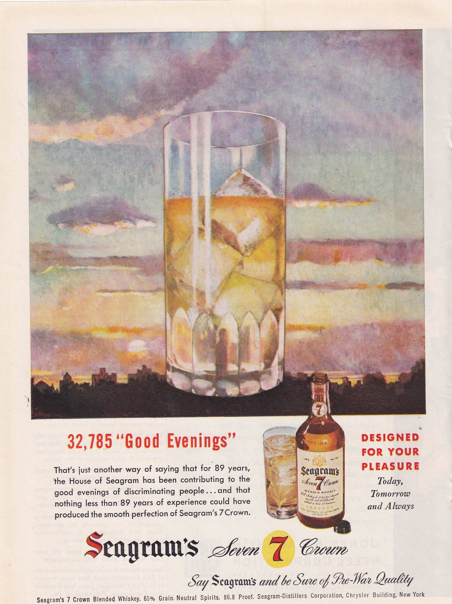 1946 Original Vintage Magazine Ad - Rare Americana - Seagram's 7 Whiskey 32,785 Good Evenings