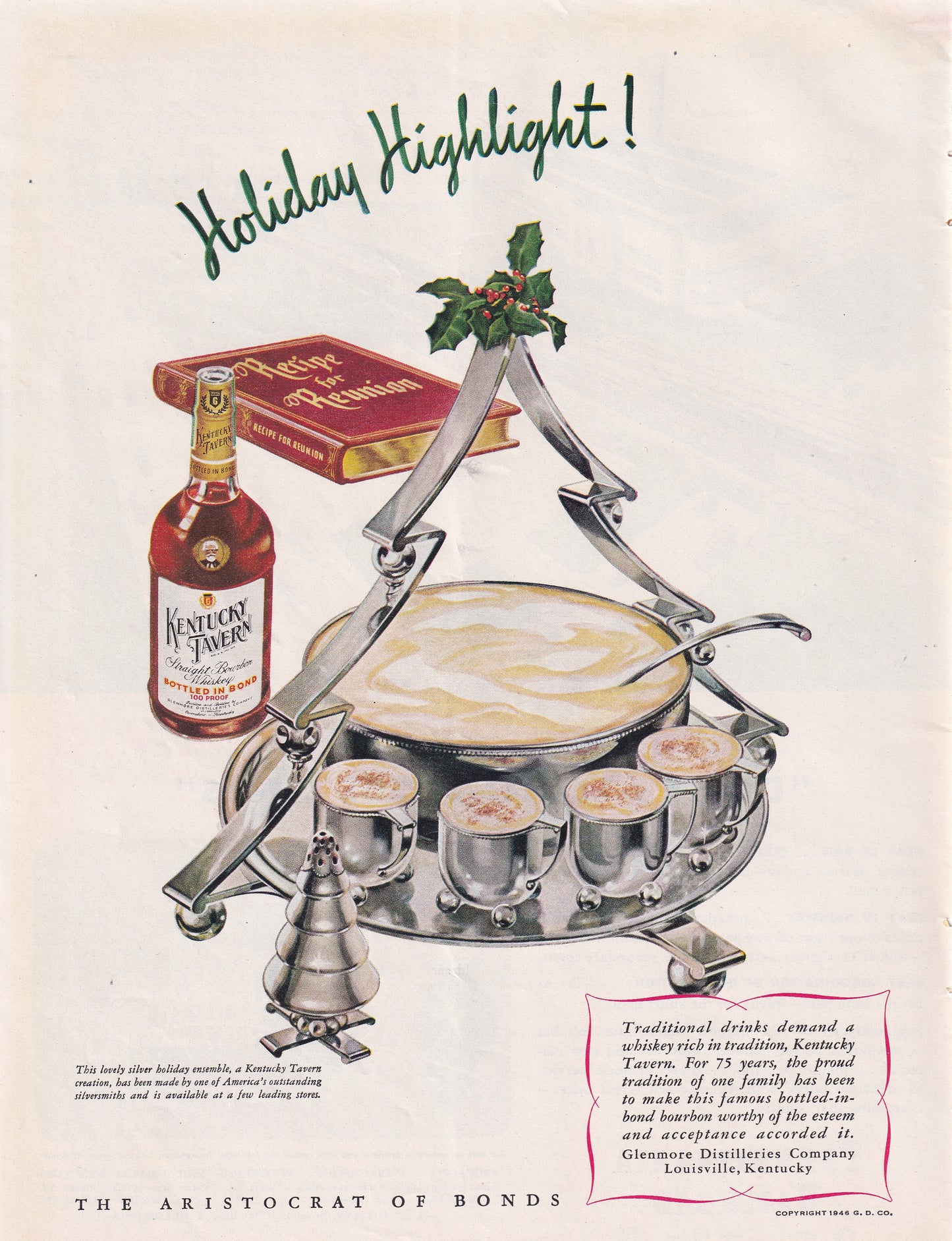 1946 Original Vintage Magazine Ad - Rare Americana - Kentucky Tavern Whiskey Egg Nog Holiday Highlight