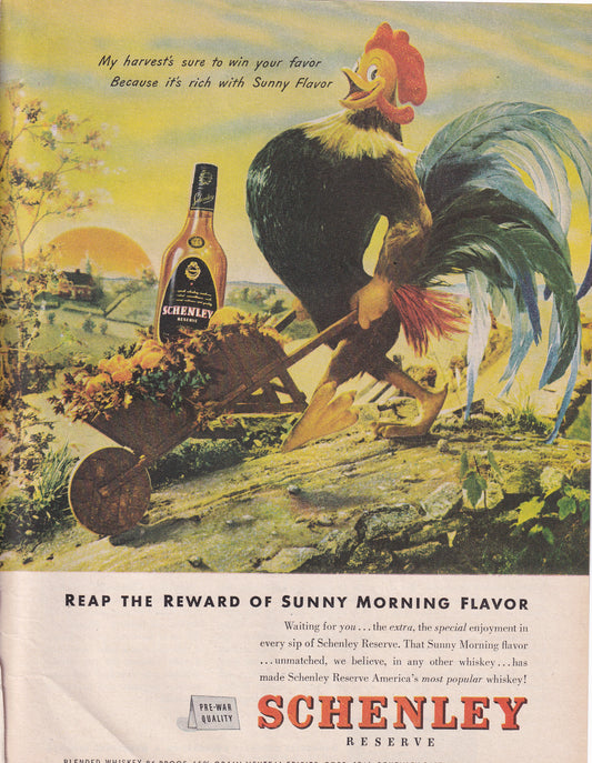 1946 Original Vintage Schenley Whiskey Rooster Headed for Greatness - Rare Americana