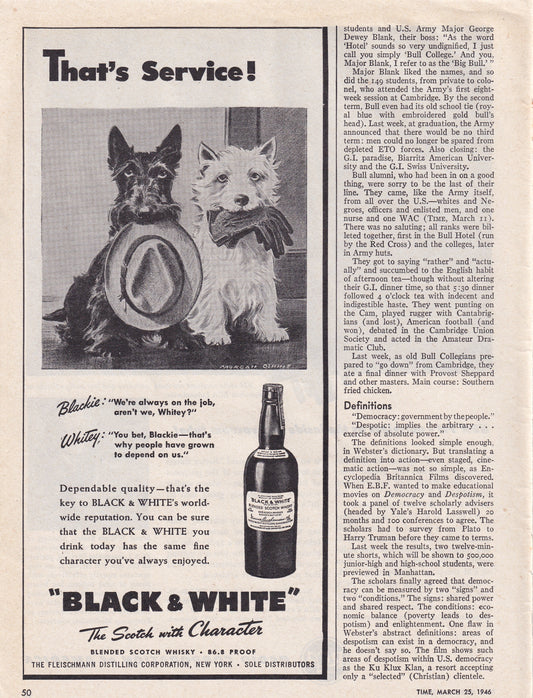 1946 Original Vintage Black & White Scotch Scottie Dogs That's Service - Rare Americana