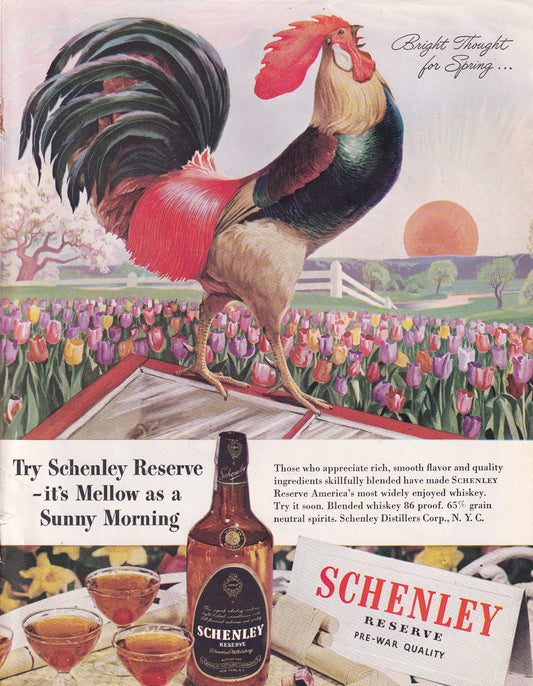 1946 Original Vintage Schenley Whiskey Rooster Headed for Greatness - Rare Americana