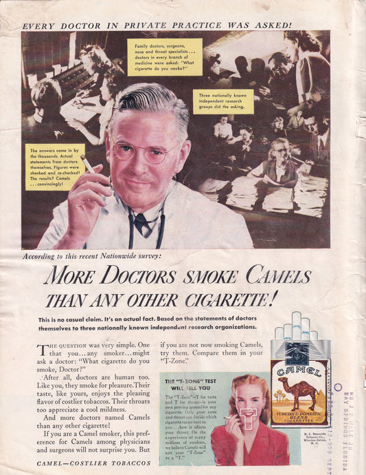 1946 Camel 'More Doctors Smoke Camels' Original Vintage Ad - Rare Americana Time Capsule