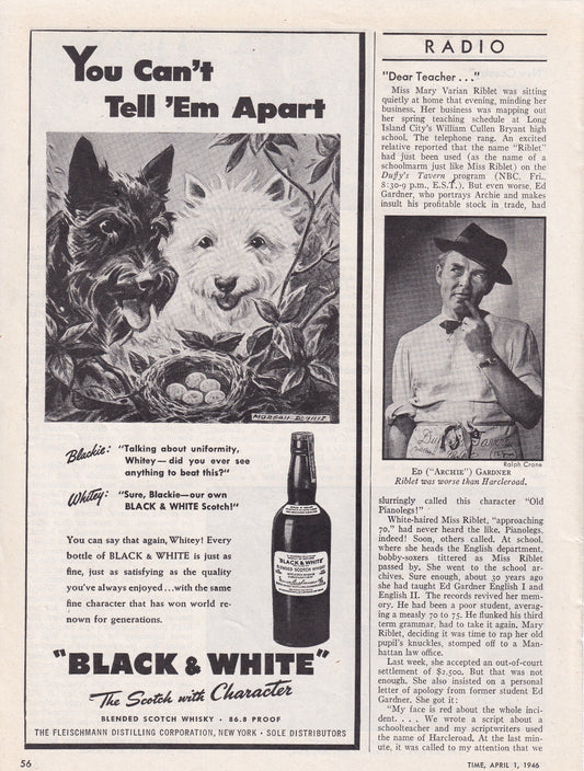 1946 Original Vintage Black & White Scotch Scottie Dogs Can't Tell Them Apart - Rare Americana