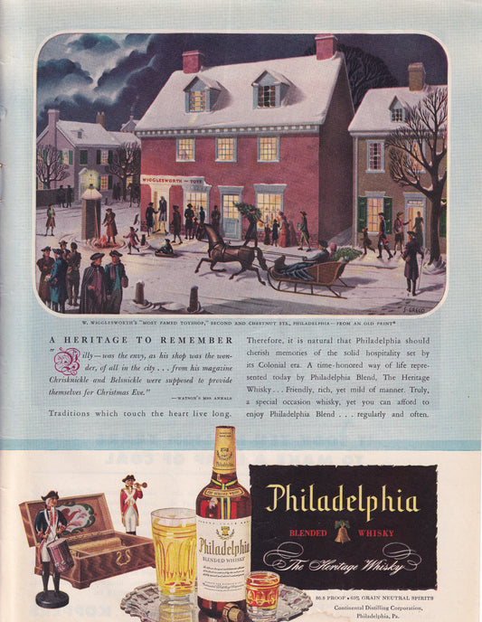 1946 Original Vintage Philadelphia Whiskey W. Wigglesworth Toy Shop Ad - Rare Americana