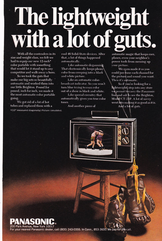 1969 Original Vintage Magazine Ad - Panasonic 12" Color TV - Boxing