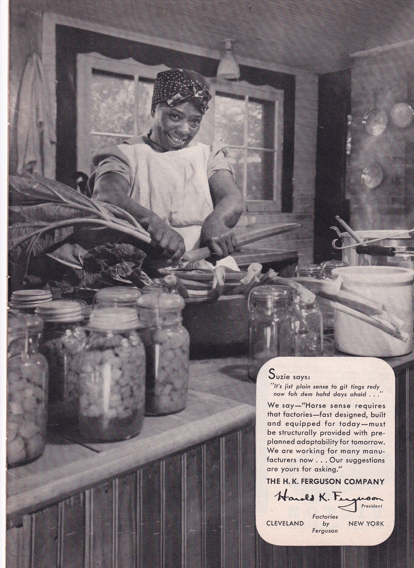 Insensitive 1941 Original Vintage Magazine Ad - HK Ferguson - Suzie Says "It's jist plain sense to git tings redy"