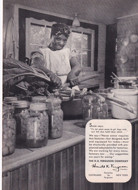 Insensitive 1941 Original Vintage Magazine Ad - HK Ferguson - Suzie Says "It's jist plain sense to git tings redy"