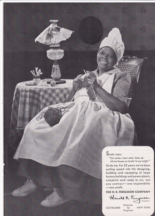 Insensitive 1941 Original Vintage Magazine Ad - HK Ferguson - Suzie Says "Ah jest keeps on tendin' to my knittin"