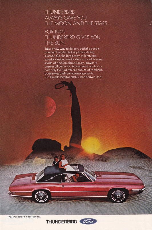 1969 Original Vintage Magazine Ad - Red Ford Thunderbird - Gives You the Sun
