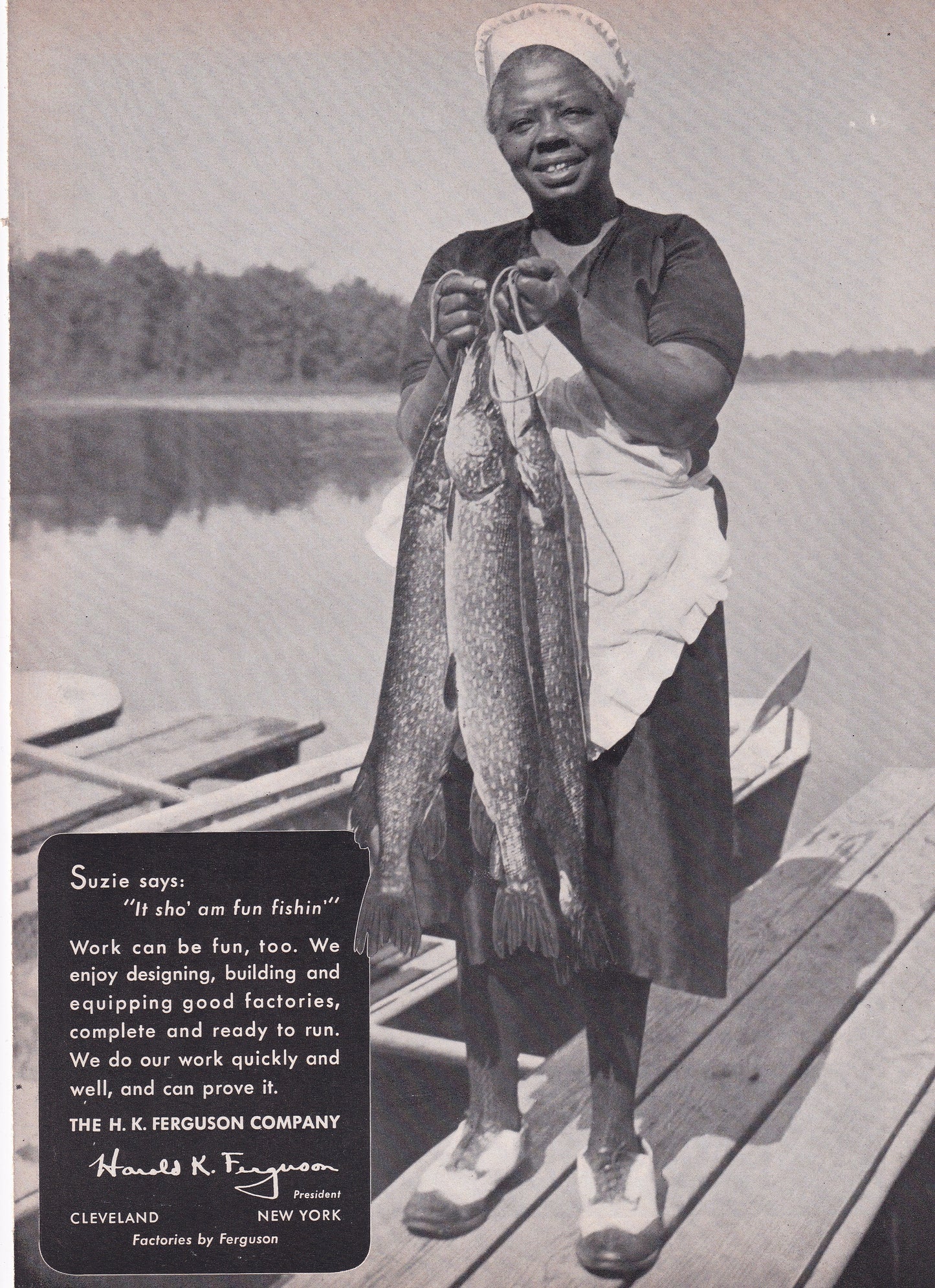 Insensitive 1941 Original Vintage Magazine Ad - HK Ferguson - Suzie Says "It sho am fun fishin"