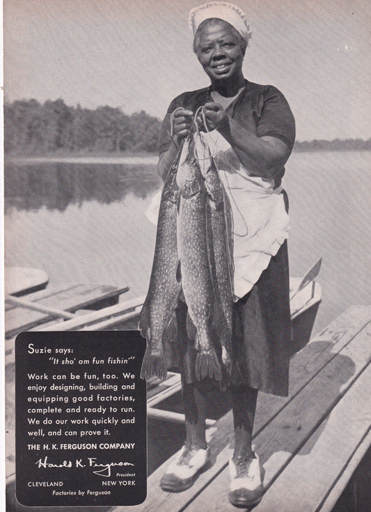 Insensitive 1941 Original Vintage Magazine Ad - HK Ferguson - Suzie Says "It sho am fun fishin"
