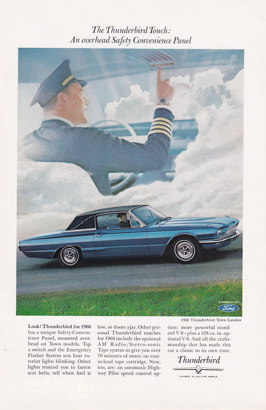 1966 Original Vintage Magazine Ad - Ford Thunderbird - Pilot Overhead Panel