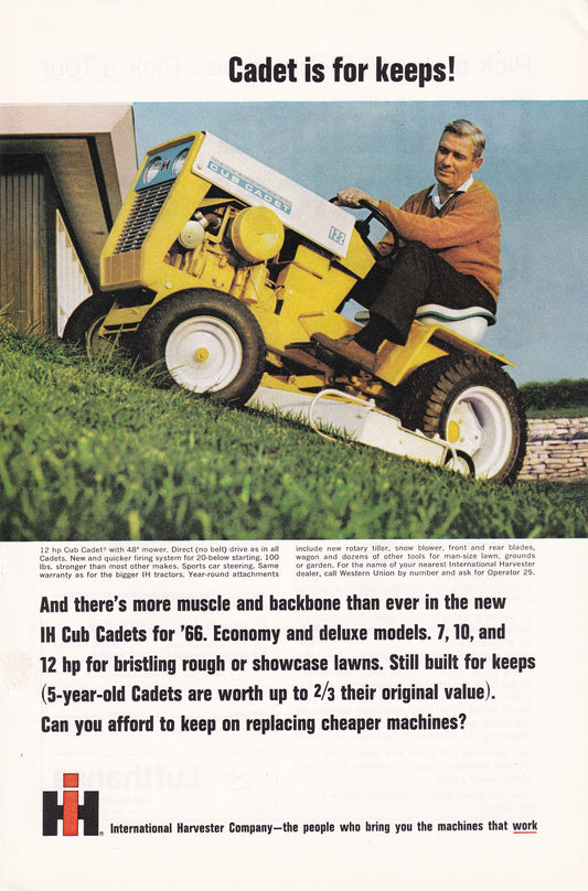 1966 Original Vintage Magazine Ad - International Harvester Cub Cadet - Ride on Lawnmower 2