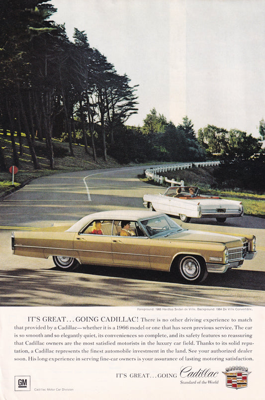 1966 Original Vintage Magazine Ad - Cadillac Hard Top Sedan De Ville - It's Great Going Cadillac
