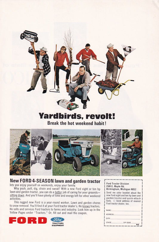 1966 Original Vintage Magazine Ad - Ford Tractor Equipment - Yardbirds Revolt