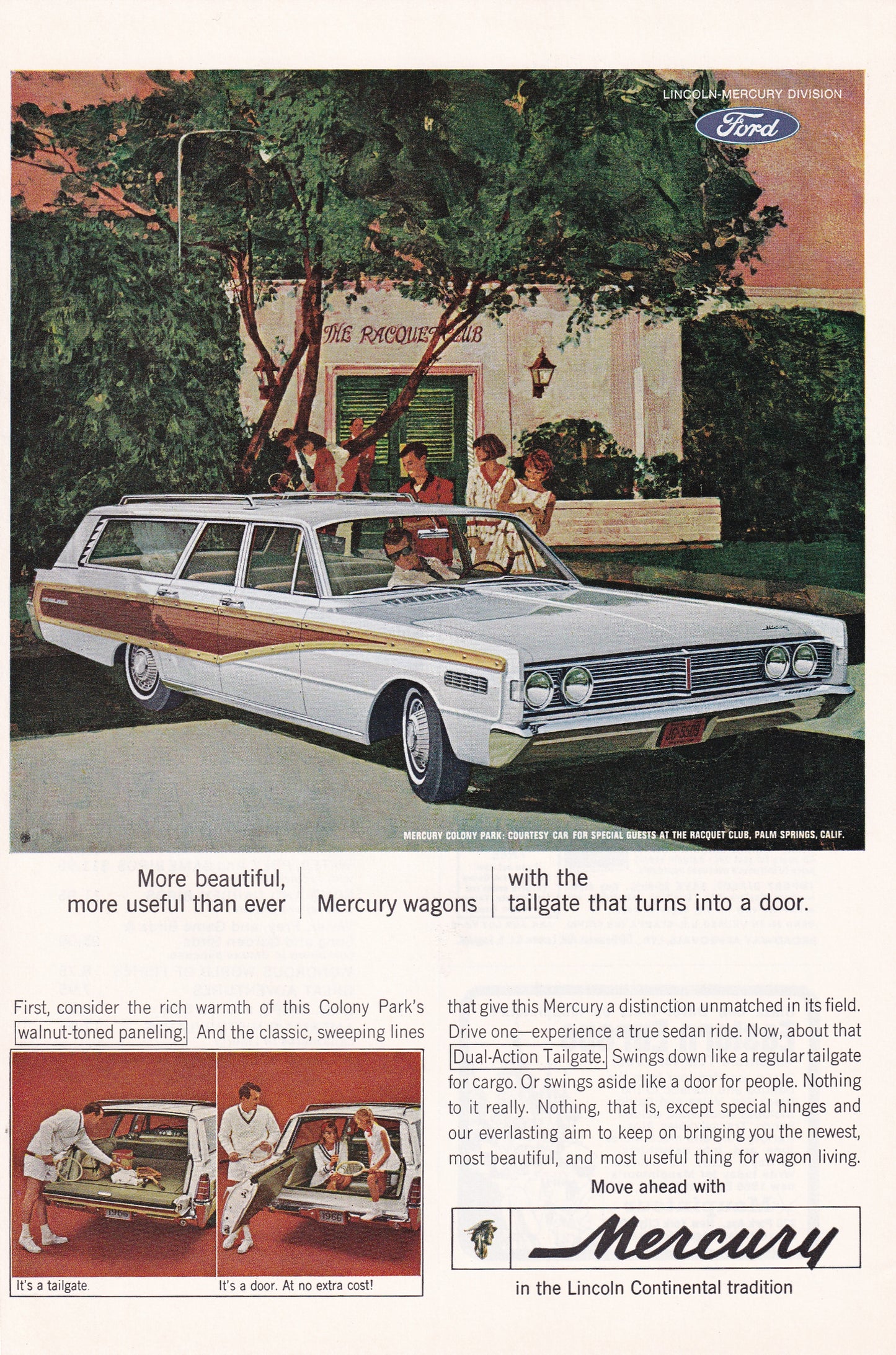 1966 Original Vintage Magazine Ad - Mercury Colony Park Station Wagon - Racquet Club