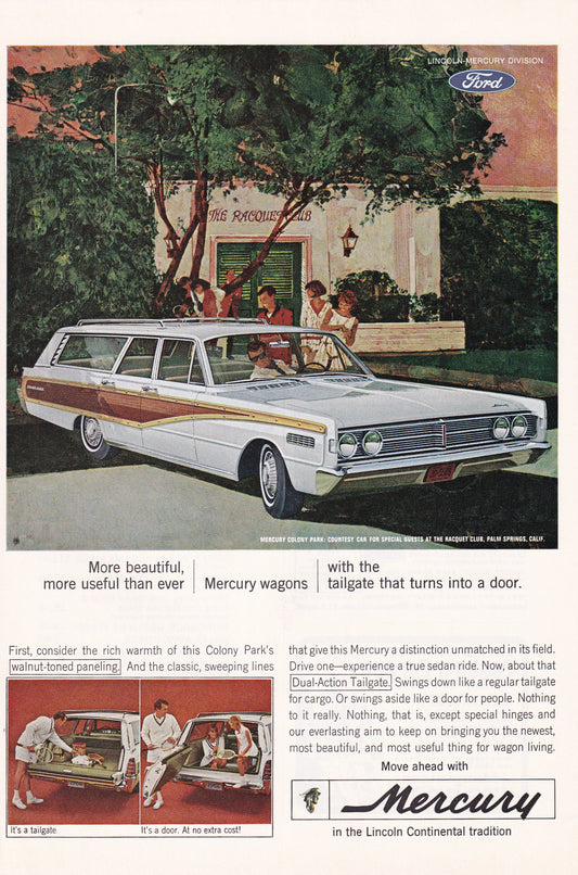 1966 Original Vintage Magazine Ad - Mercury Colony Park Station Wagon - Racquet Club