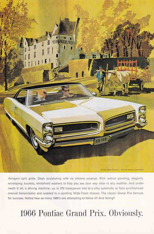 1966 Original Vintage Magazine Ad - Pontiac Grand Prix - Obviously 376 Horsepower