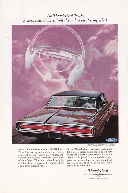 1966 Original Vintage Magazine Ad - Ford Thunderbird - Town Landau Thunderbird Touch