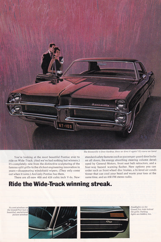 1966 Original Vintage Magazine Ad - Pontiac Bonneville - Grand Prix Wide Track