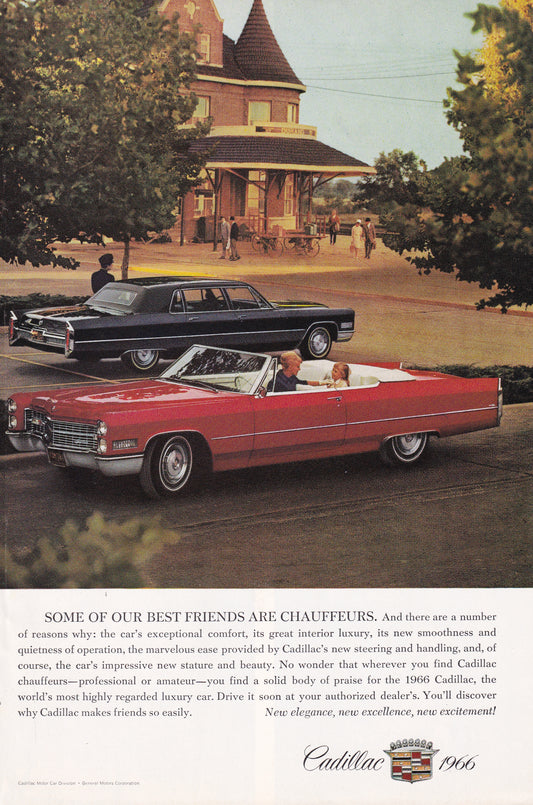 1966 Original Vintage Magazine Ad - Cadillac Sedan de Ville - Best Friends are Chauffeurs