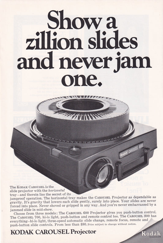 1966 Original Vintage Magazine Ad - Kodak Carousel 700 - A Zillon Slides